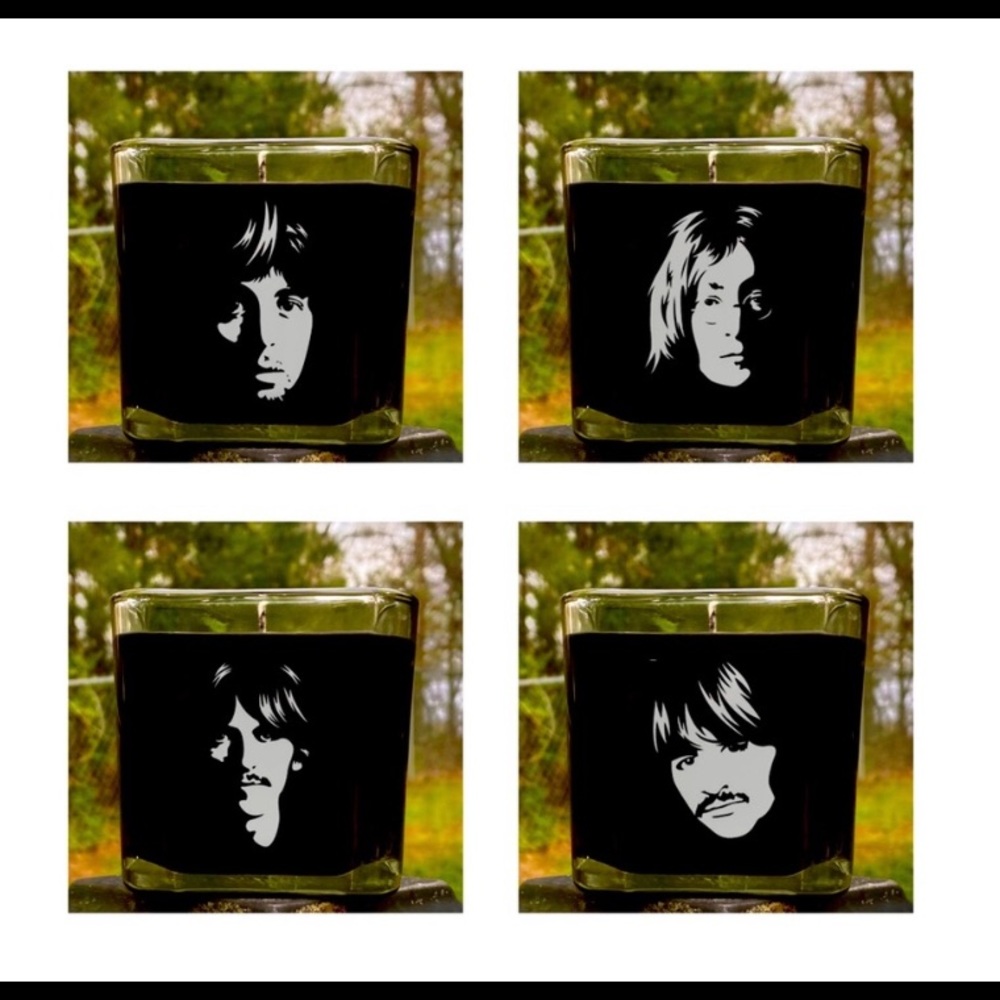 All Four Sides Beatles Etched Candle